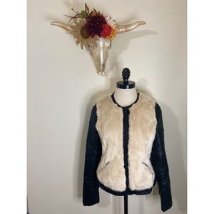 Zara fur motor-cross jacket with leather sleeves.